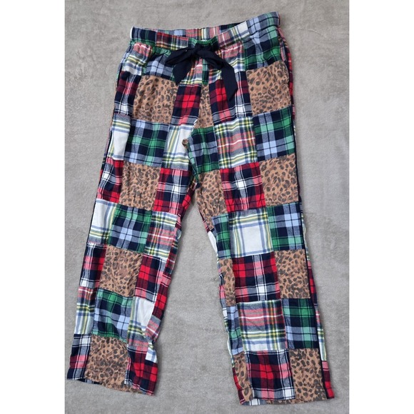 aerie Other - Aerie Plaid And Cheetah Print Patchwork Cotton Pajama Pants Pockets Womens Large